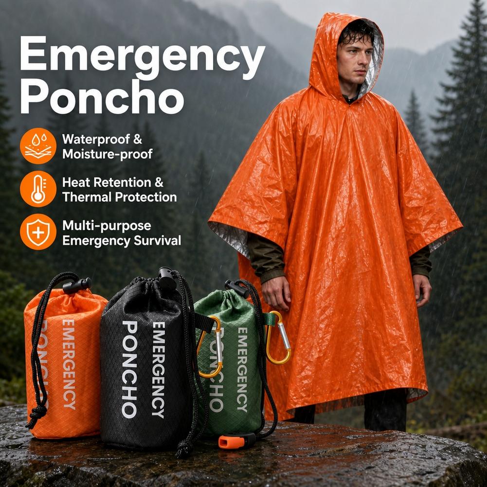 Camping Rain Poncho - Компактный набор для экстренных случаев: водонепроницаемый