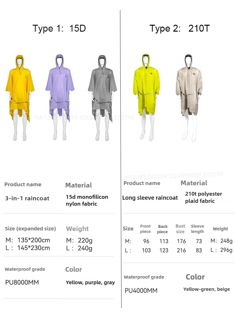 15D/210T плащ, водонепроницаем – обзор и цена Camping Rain Poncho
